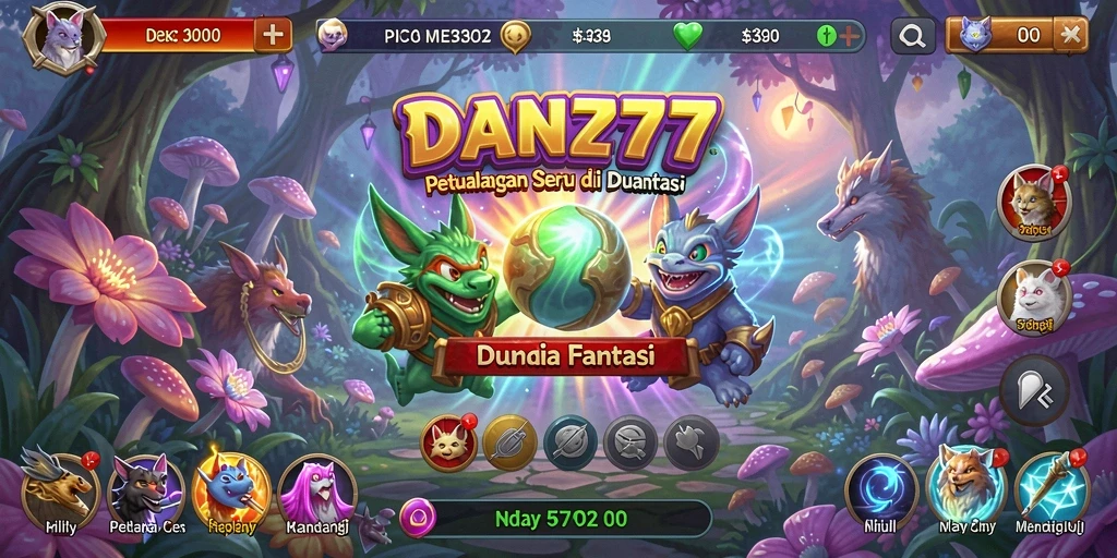 Screenshot menunjukkan pemain menjelajahi dunia fantastis dalam DAN777.