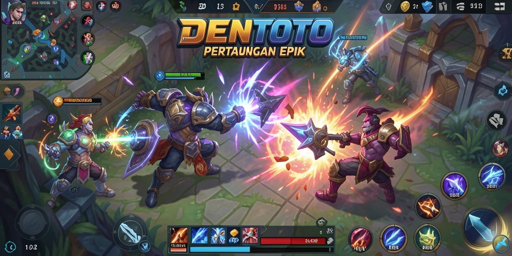 Tangkapan layar DENTOTO menunjukkan aksi pertarungan sengit di arena MOBA.