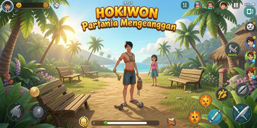 Tampilan gameplay HOKIWON yang ceria dan mengasyikkan.