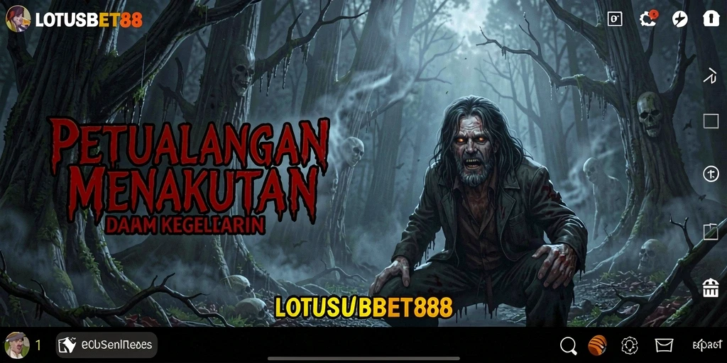 Gambaran gameplay LOTUSBET88 yang menyeramkan dengan suasana horor yang kental.