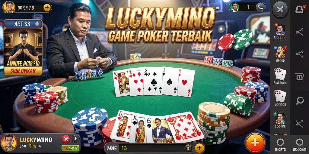 Tampilan gameplay menarik dari LUCKYMINO dengan suasana poker yang seru.