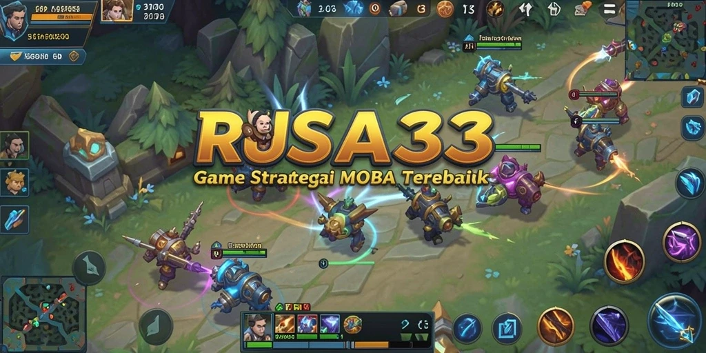 Screenshot gameplay RUSA33 menampilkan aksi seru dalam pertempuran MOBA.
