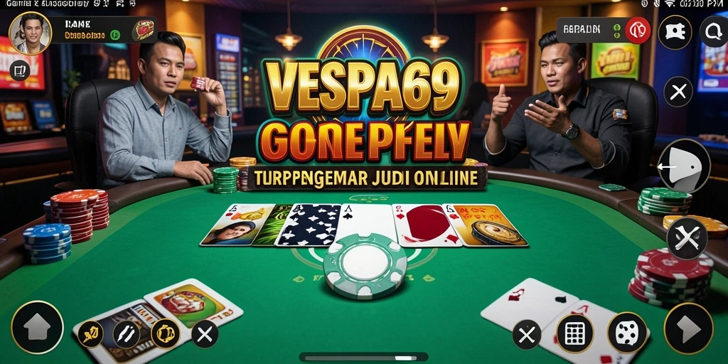 Screenshot VESPA69 menampilkan gameplay menarik dan pemain yang bersaing di meja Poker.