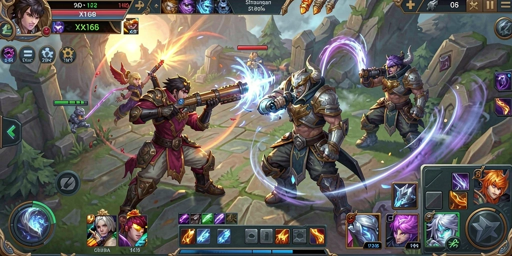Tangkapan layar X168 menampilkan aksi seru dan strategis dari pertarungan MOBA.