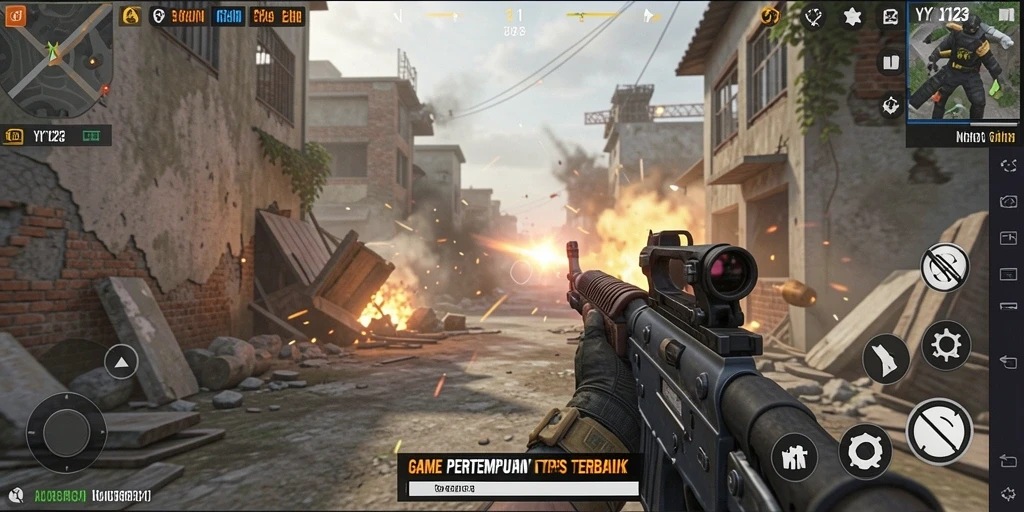 Screenshot utama YY123 menampilkan aksi seru dalam gameplay TPS.